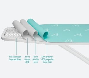 Standart Ütü Masası - Turkuaz - 42X120 CM - Geniş Ütüleme Yüzeyi