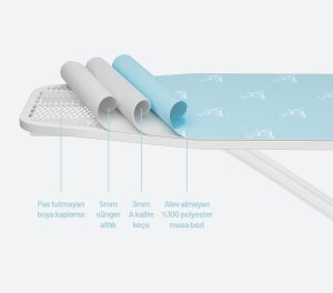 Ütü Masası - Mavi - 45X115 CM - Geniş Ütüleme Yüzeyi