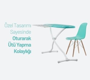 Standart Plus Ütü Masası - Turkuaz - 42X120 CM - Geniş Ütüleme Yüzeyi - Çamaşır Askı  Aparatlı